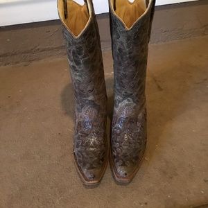 New Leather Cowboy Boots-Cut Out and Embroidered